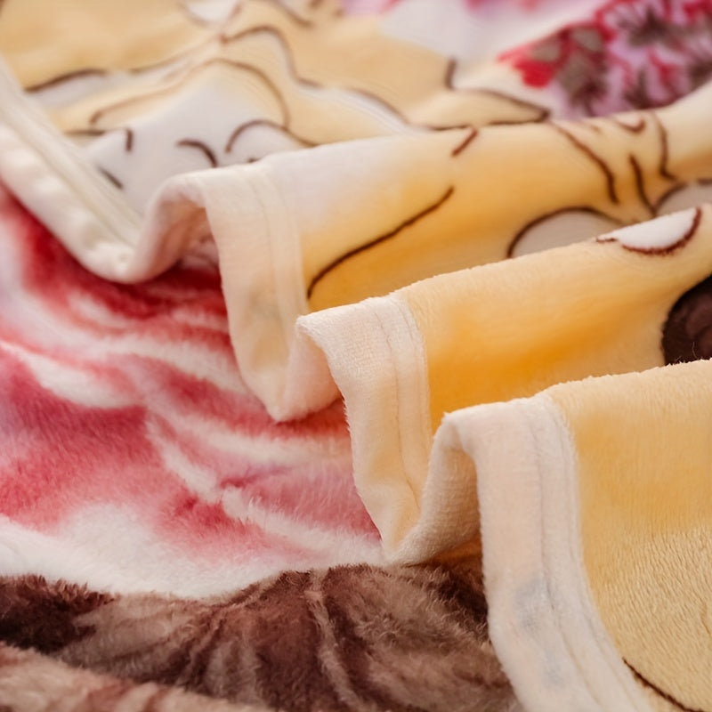1pc of Luxurious Thickened Floral Flannel Coral Blanket, Soft, Warm, and Comfortable Bedding for Naps, Sofa Throw, Cover Blanket, Office Nap Blanket, Air-conditioned Blanket. Suitable for Sofas, Offices, Beds, Cars, Camping Trips, Home Decor