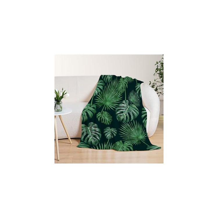 Tropical Throw Blanket 50x60 Green Plant Leaf Blanket Throw Blanket for Couch Sofa Bed Soft Cozy Lightweight Fuzzy Plush Fleece Blankets Spring Summer Decorative Gift Blanket 50 by 60