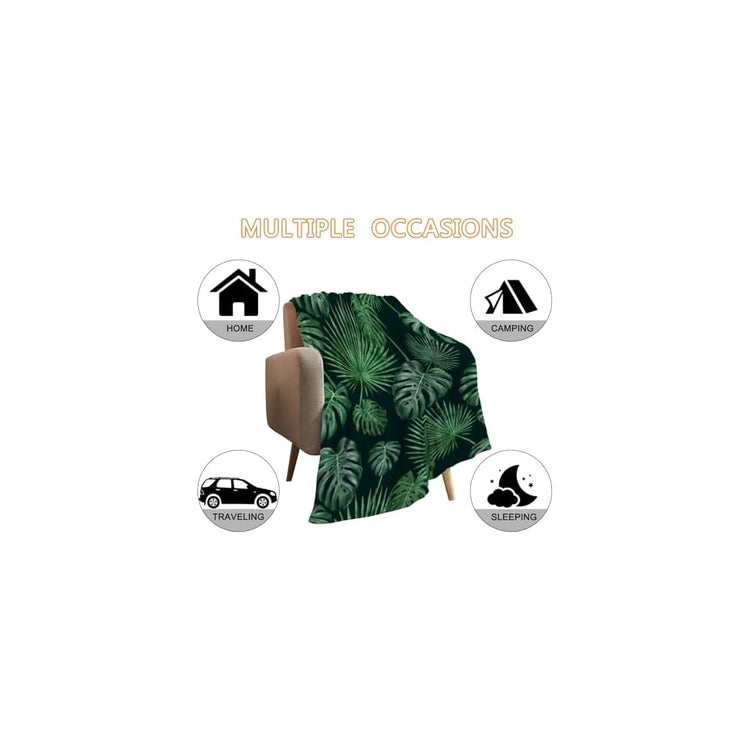 Tropical Throw Blanket 50x60 Green Plant Leaf Blanket Throw Blanket for Couch Sofa Bed Soft Cozy Lightweight Fuzzy Plush Fleece Blankets Spring Summer Decorative Gift Blanket 50 by 60